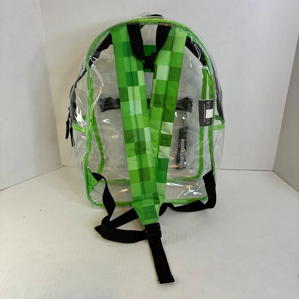 Minecraft Creeper Clear Backpack Bioworld Green Transparent School Bag 15 inch